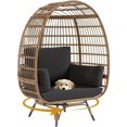 thumbnail image 1 of Oversized 360° Swivel Rattan Egg Chair w/ Beige Cushion – Weatherproof PE Wicker, Steel Frame – for Patio, Garden & Indoor Use, 1 of 7