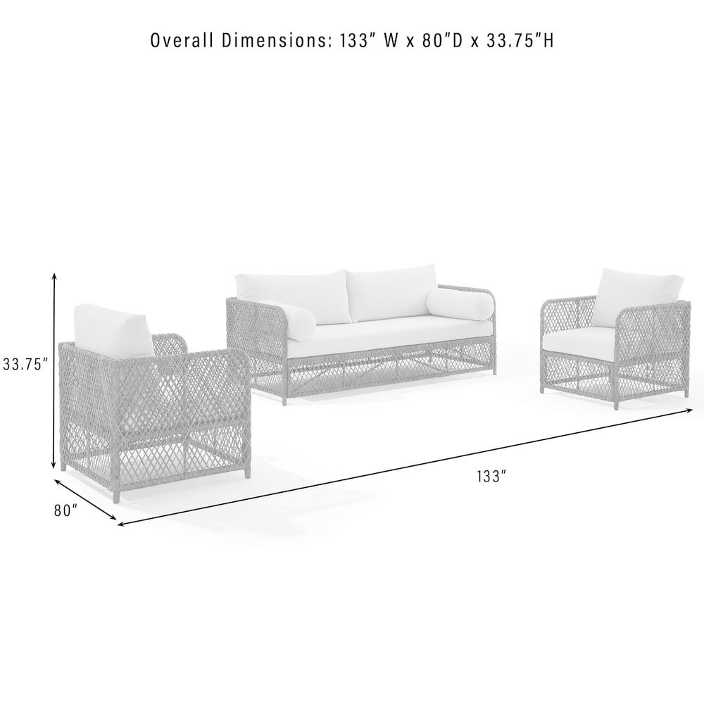 Crosley Furniture Granite Bay 3Pc Wicker Outdoor Sofa Patio Furniture Set- Sofa & 2 Chairs