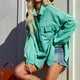 thumbnail image 2 of Camisa Cárdigan Manga Larga Solapa Bolsillo Botón Color Puro Casual Moda Top para Mujer Verde Turquesa XL, 2 of 5