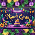 thumbnail image 5 of Colorful Triangle Flags Mardi Gras Banner Gold Mardi Gras Masks Backdrop Purple Cake Design Tropical Feathers Carnival Display for Mardi Gras Party Birthday Celebration Indoor Decoration, 5 of 9