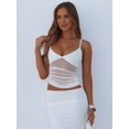 thumbnail image 6 of Women'S Sheer Mesh Camisole Tops Ruched V Neck Spaghetti Strap Crop Tank Top White M, 6 of 10