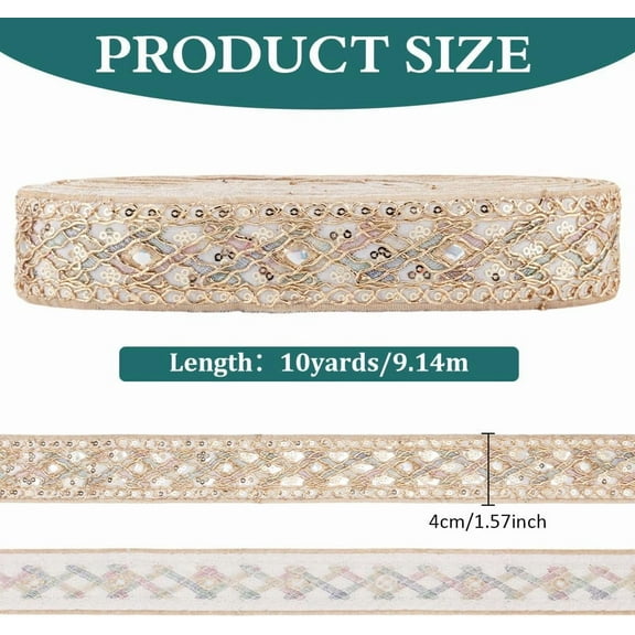 10 Yard Jacquard Ribbon Trim 1-5/8 Inch Embroidered Ribbon Trim Golden Sequin Beaded Woven Tape for Sewing Crafts Making Custom Gift Wrapping Home Decor Accessory Picture Frame