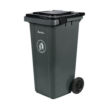 32 Gallon Rollout Trash Can with Snap-Lock Lid, Heavy-Duty Container with Wheels, Grey