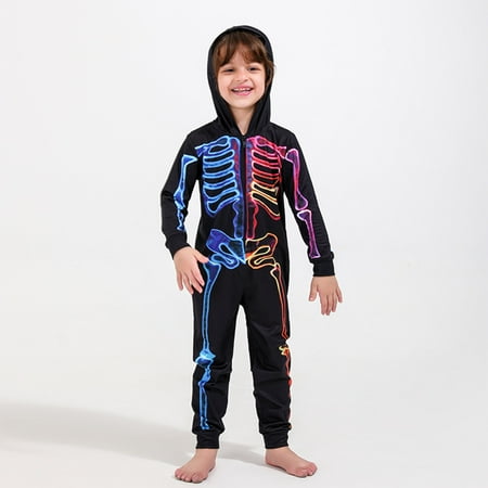 

Fiudx Parent-child Warm Halloween Set Printed Home Wear Hoodid Pajamas Kids Jumpsuit 752