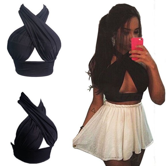 KOMOO Women Crisscross Halter Vest Hollow Out Halter Backless Crop Tops Bandage Slim Tank Tops