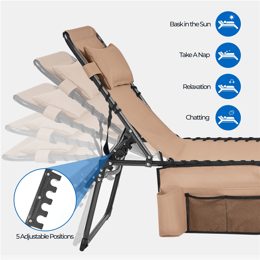 Renwick Outdoor Folding Adjustable Tanning Chair with Face Hole, Beige