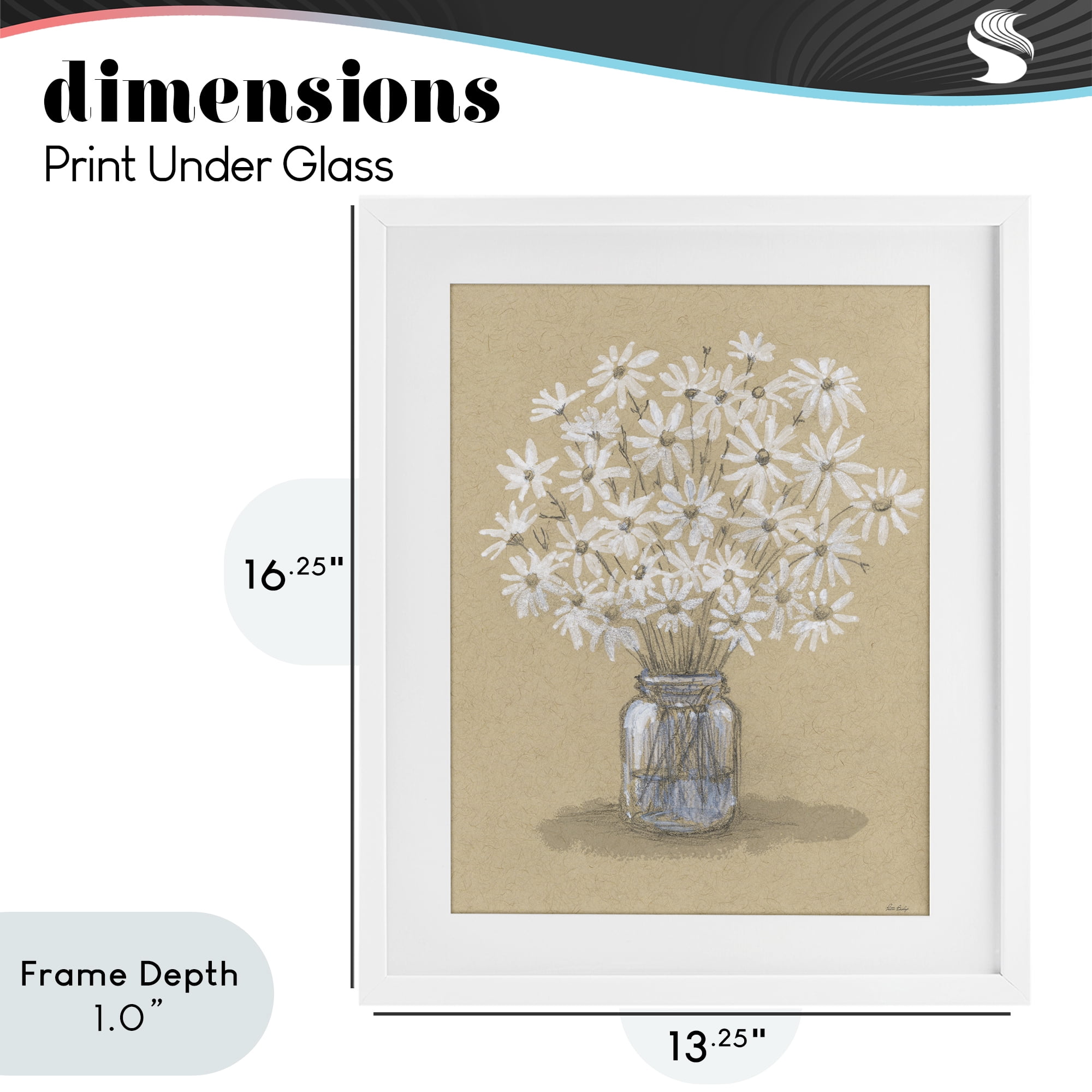 Stupell Industries Daisies Jar Drawing White Framed Print Under Glass, design by Patti Bishop
