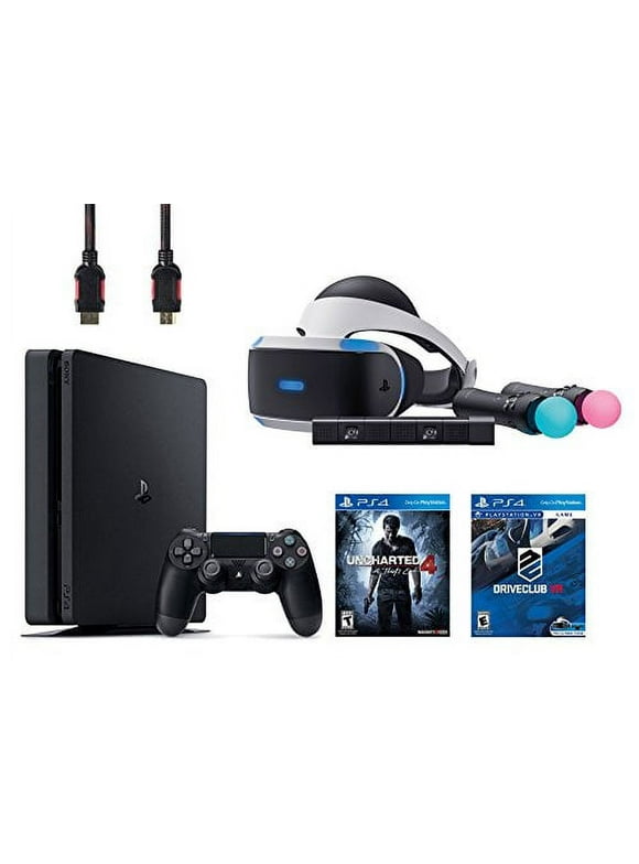 Uncharted 4, VR Game Disc PSVR Drive Club, Sony PlayStation VR Start Bundle 5 Items:VR Headset, Move Controller, PlayStation Camera Motion Sensor, PlayStation 4 Slim 500GB Console