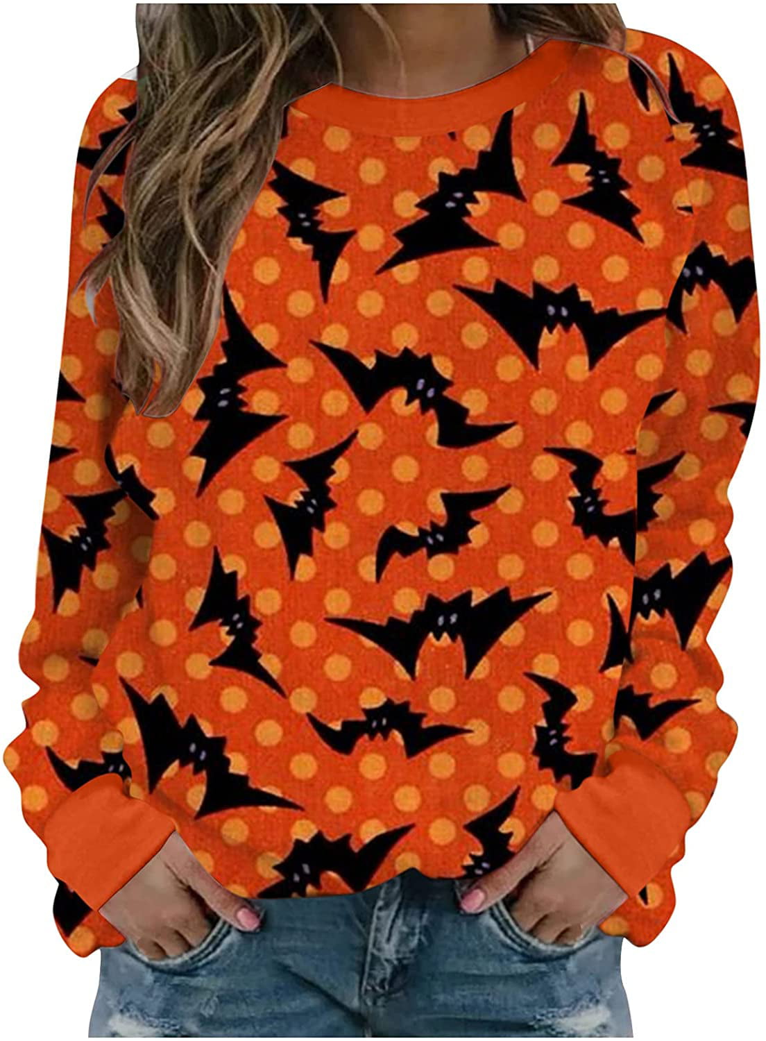 Womens Cozy Sweatshirt Pumpkins Pockets Sweater