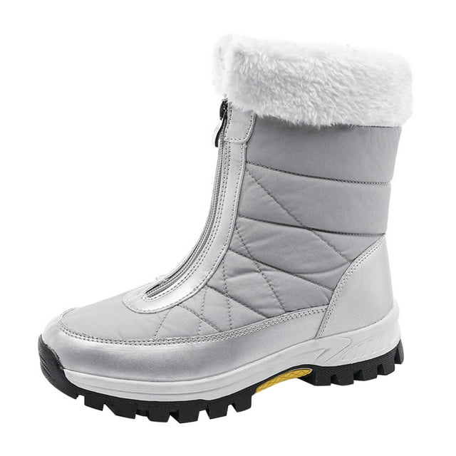 Bottes de Neige pour Femmes Hiver Chaudes Plates à Fermeture Éclair Confortables Mi-Mollet Chaussures Non Mode pour Temps Froid