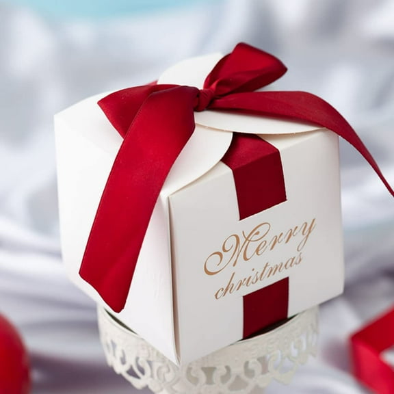 LINLIN Christmas Gift Boxes, 10PCS Christmas Cookie Candy Treat Boxes with Ribbon for Gift Giving Sweets Xmas Holiday Party Supplies