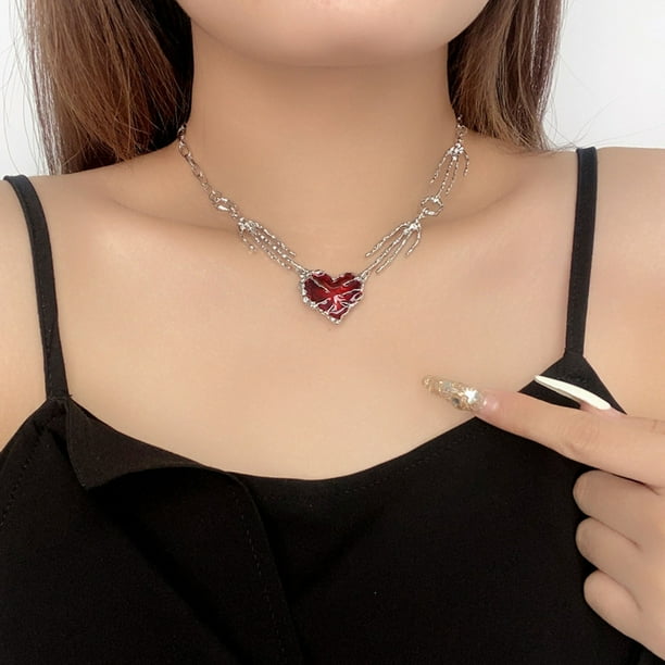 Xihbxyly Colgante de Corazón Rojo Oscuro, Collar Gótico Punk con Garras, Estilo Moderno y Vanguardista, Accesorio Oscuro Versátil, Regalo Único para San Valentín, Elegante Accesorio para El Día a Día