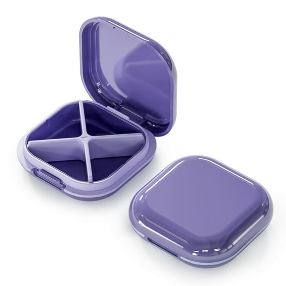 QUARDINE Small Pill Box 4 Compartments for Home Travel Office (Purple)