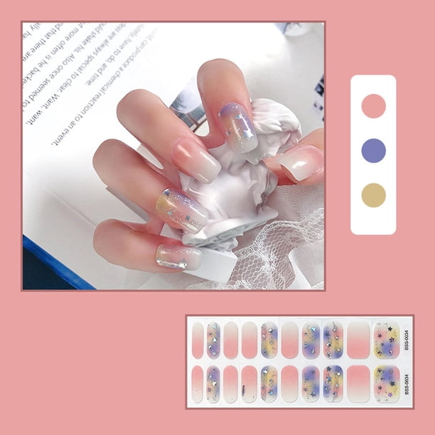 34 Tiras de esmalte de uñas de gel, pegatina artística de gel semicurado, tiras de uñas impermeables