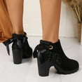 thumbnail image 4 of Women's Chunky High Heel Suede Ankle Boots Comfortable Non Slip Short Platform Booties Lace Up Dress Winter Boots Black Size 8.5, 4 of 7
