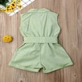 thumbnail image 3 of Toddler Kids Girl Button Sleeveless Ruffle Playsuit Jumpsuit Solid Color Bow Romper Summer Baby Clothes Green 5-6 Years, 3 of 5