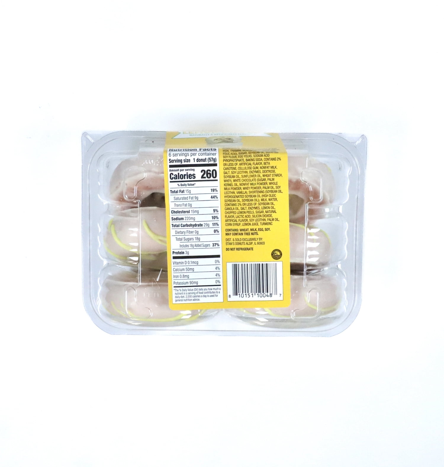 Stan’s Donuts Lemon Dipped Cake Donuts, 12 oz., 6 Count, Bakery Clamshell, Vanilla Donuts Dipped in Citrusy Lemon White Chocolate Drizzle
