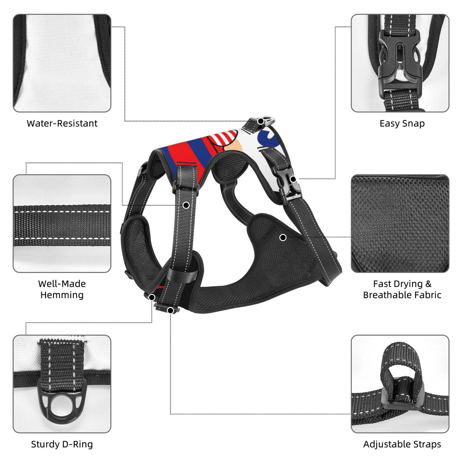 Kdxio 4th of July Gnomes Print No Pull Dog Harness Adjustable Reflective Oxford Easy Control Medium Large Dog Harness for Training and Everyday-Medium