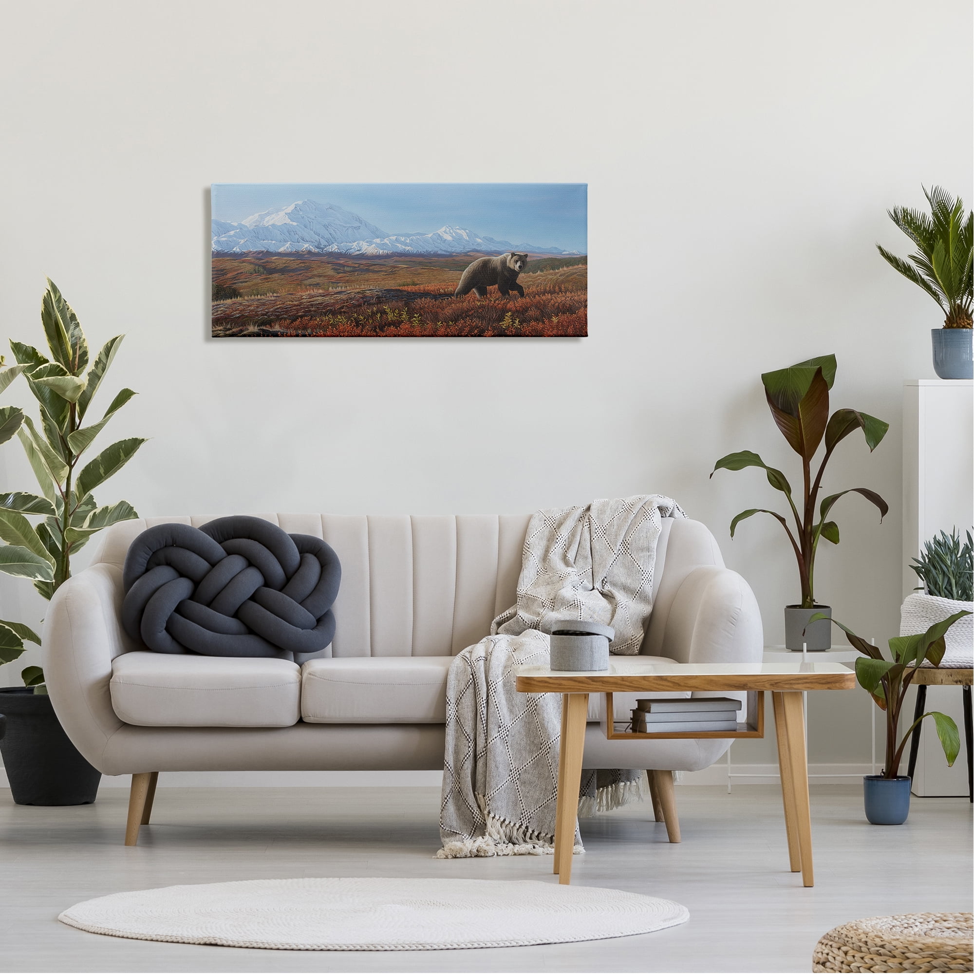 Stupell Industries Bear in Mountain Landscape Animals & Insects Painting Gallery Wrapped Canvas Print Wall Art, 40 x 17