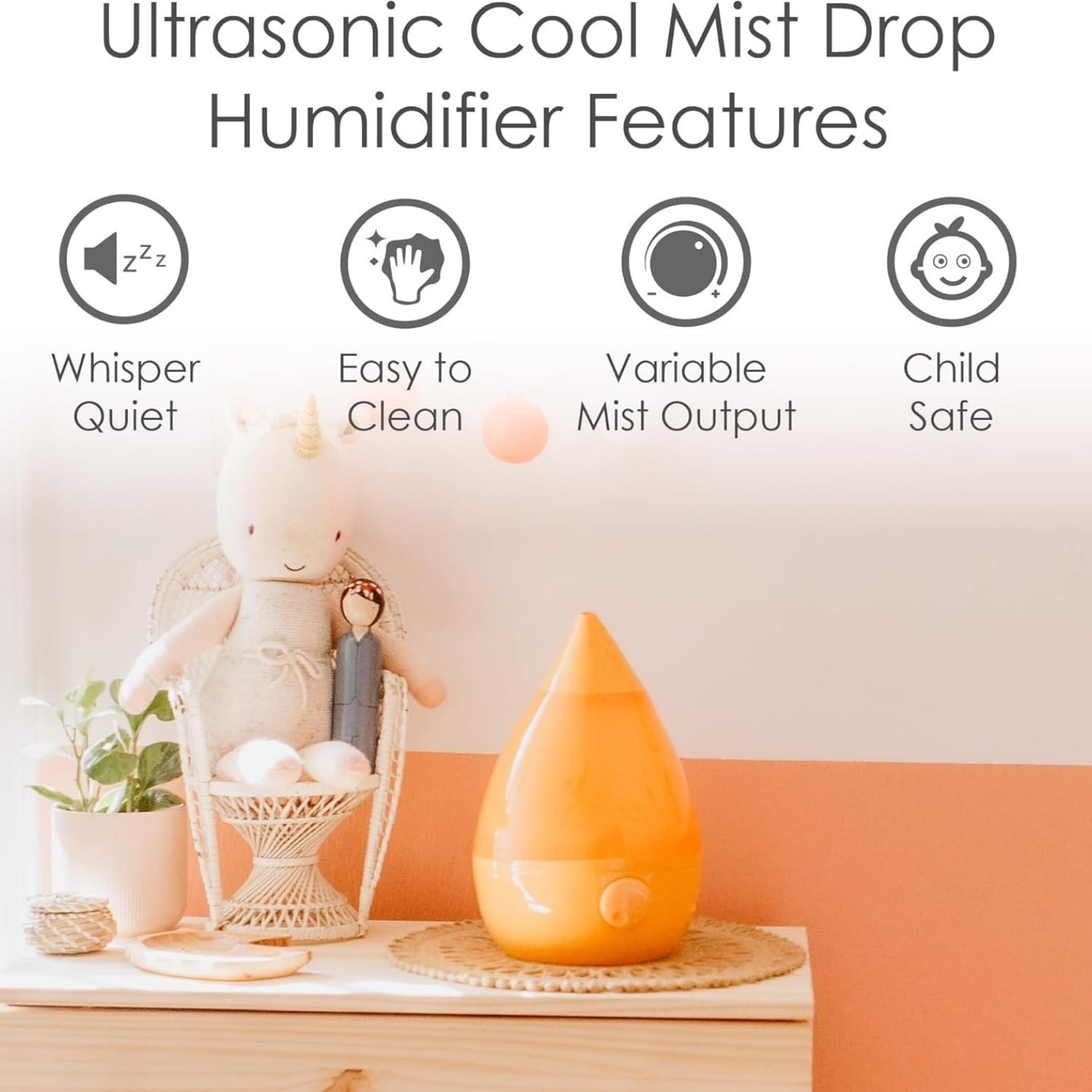 Ultrasonic Cool Mist Humidifier for Bedroom, Baby Nursery, Kids Room, Plants, or Office, Large 1 Gallon Tank, Filter Optional,
