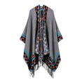 thumbnail image 1 of Boho Mujer Tejido Poncho Falso Falso Cachemira Geométrica Patrón Tassel Oversized Caliente Cuello la Meterk Gris, 1 of 7
