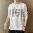 thumbnail image 2 of Camiseta informal de cuello redondo para hombre, camiseta estampada con citas verdes normales, elasticidad XXL, estilo coreano, camiseta XL, 2 of 5