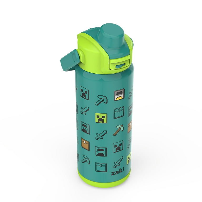 Zak Designs Minecraft Water Bottle for Travel and at Home, 19 oz Vacuum Insulated Stainless Steel with Locking Spout Cover, Built-in Carrying Loop