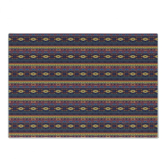 Ethnic Cutting Board, Inspired Repeating Folkloric Pattern with Colorful Traditional Motifs, Decorative Tempered Glass Cutting and Serving Board, in 3 Sizes, by Ambesonne