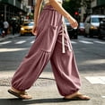 thumbnail image 4 of Bxsruta Womens Cargo Pants Wide Leg Baggy Joggers Drawstring Elastic Waist Casual Trousers with Pockets, 4 of 7