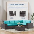 thumbnail image 3 of 2 Sets of 6-Piece PE Rattan Patio Furniture Set, Waterproof Wicker Sectional Sofa with Coffee Table & Cushions, Outdoor Conversation Set for Garden/Poolside,greenb, 3 of 8