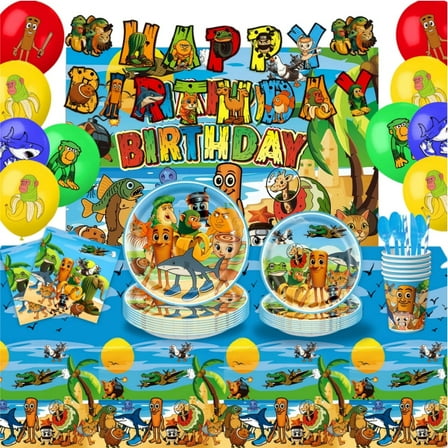 Theme Brainrot Tralalero Tralala Party Decorations Tableware Set , 125PCS Birthday Plates and Cups Napkins Tablecloth Birthday Decorations Tableware