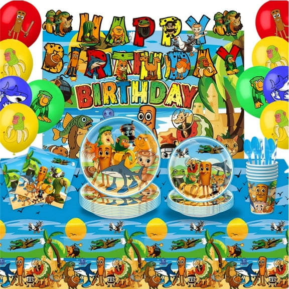 Theme Brainrot Tralalero Tralala Party Decorations Tableware Set , 125PCS Birthday Plates and Cups Napkins Tablecloth Birthday Decorations Tableware