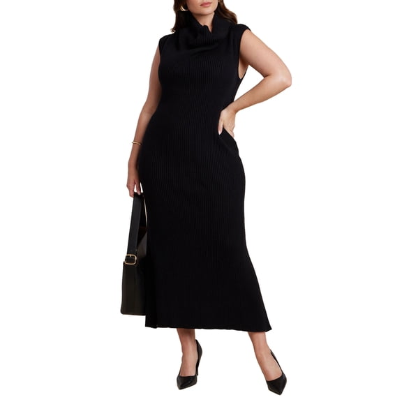ELOQUII Women's Plus Size Tall Neck Sweater Dress