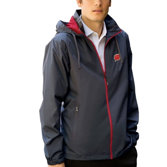 Men's Charcoal/Red Wisconsin Badgers Club Full-Zip Hooded Jacket