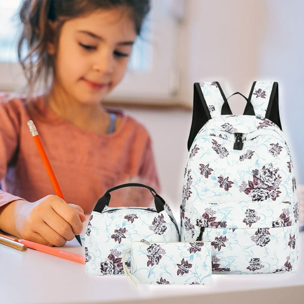 pstuiky Mochila informal de tres piezas. Mochila de gran capacidad para estudiantes. Mochila con estampado floral. Mochila para niña. Ideal para la escuela, viajes y salidas.