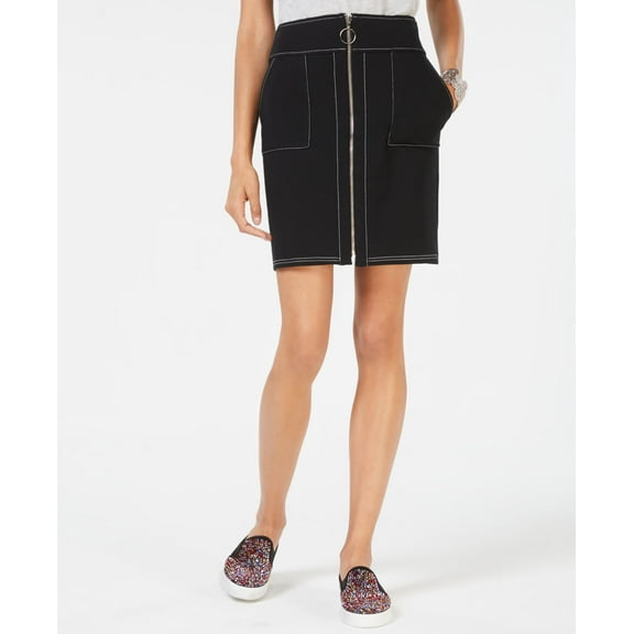 Petite Zip Front Mini Skirt Deep Black PS