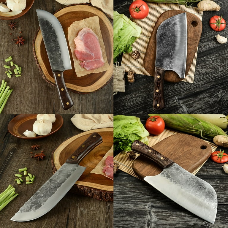 FULLHI 17pcs Butcher Knife Set include sheath High Carbon Steel Cleaver  Kitchen Chef Knife Set Whole Tang Vegetable Cleaver Home BBQ Camping with  Knife Bag 