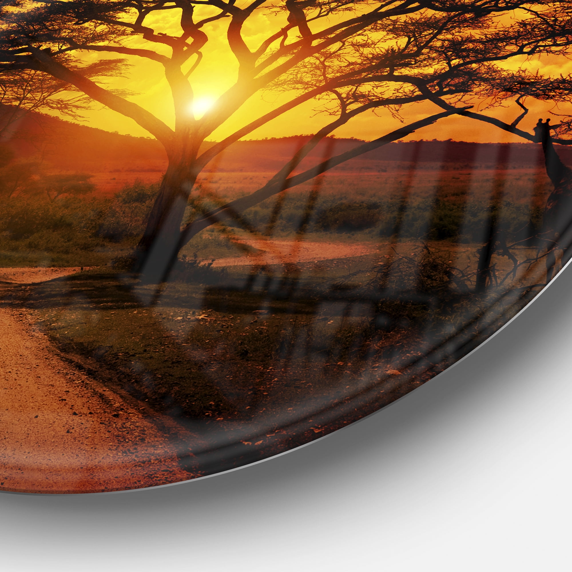 Designart 'African Sunset with Lonely Tree'African Landscape Metal Circle Wall Art