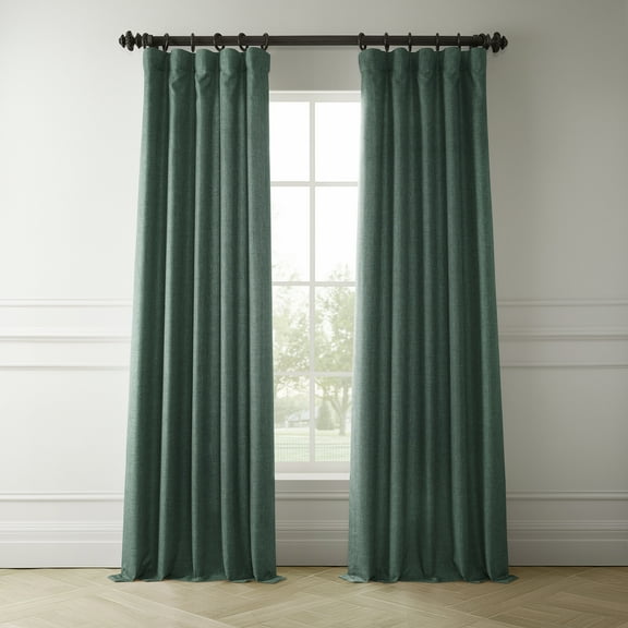 HPD Half Price Drapes Empire Green Italian Faux Linen Room Darkening Curtains with Rod Pocket - 1 Panel - Window Curtains for Living Room & Curtains for Bedroom, 50W X 108L