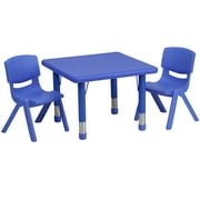 Flash Furniture 24'' Square Blue Plastic Height Adjustable Activity Table Set with 2 Chairs