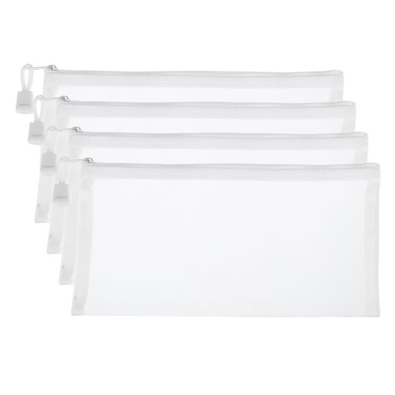 Uxcell Mesh Zipper Bags, B6 Travel Cases Nylon Makeup Pouches, White 4 Pack