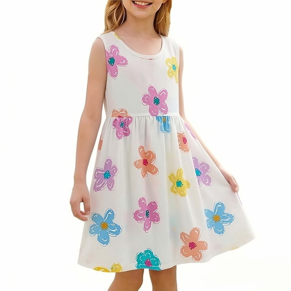 NAISIBABY Girls Summer Floral Dress, Cotton Crewneck Sleeveless Casual Flowy Dress Multicolor Size 8