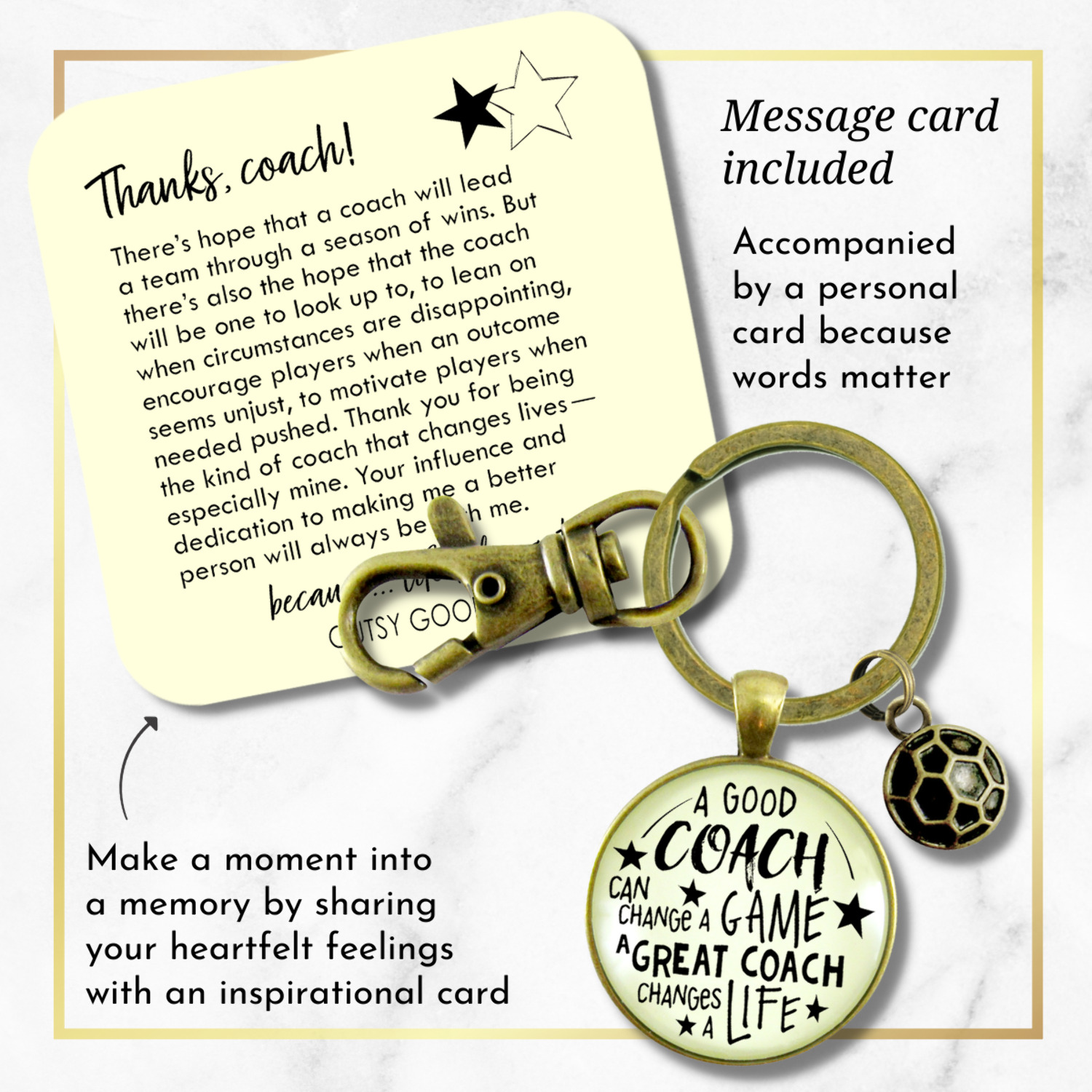 Soccer Coaching Sport Gutsy Goodness Bronze Metal Adult Unisex Keychain Great Coach Changes Life Thank You Gift