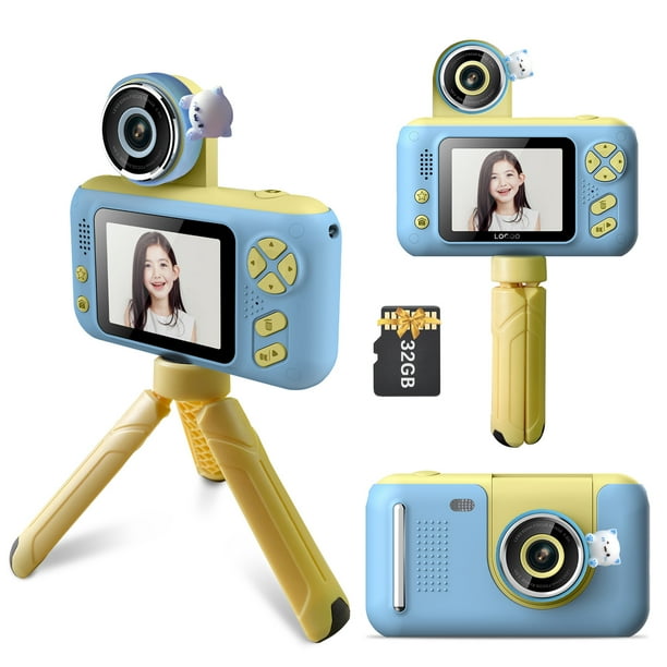 Cámara Videocámara Andoer Cámara digital para niños 1080P Mini cámara de video para niños 40MP Pantalla IPS de 2.4 pulgadas Lente giratoria de 180 ° Batería incorporada Lindos marcos de fotos Jueg Andoer Videocámara