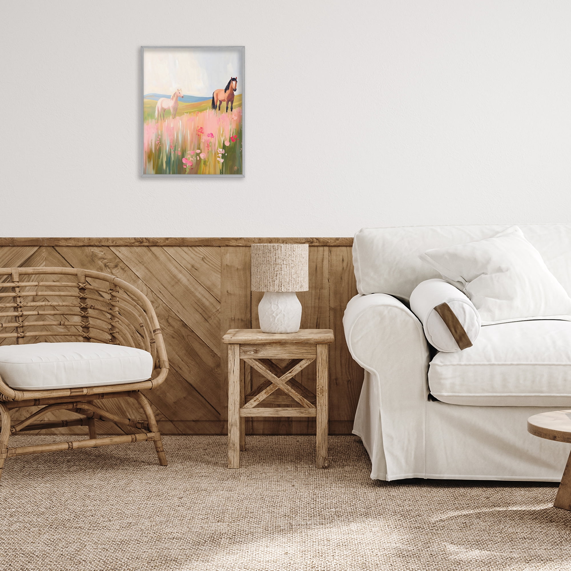 Stupell Industries Wild Horses in Pink Meadow Gray Framed Giclee Art, design by The Prints Vibe