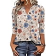 thumbnail image 6 of VDJ Womens Fall Tops 3/4 Sleeve Button Up V Neck Boho Summer T shirts Comfort Lightweight Henley Shirts Fashion Clothing Size S, 6 of 6