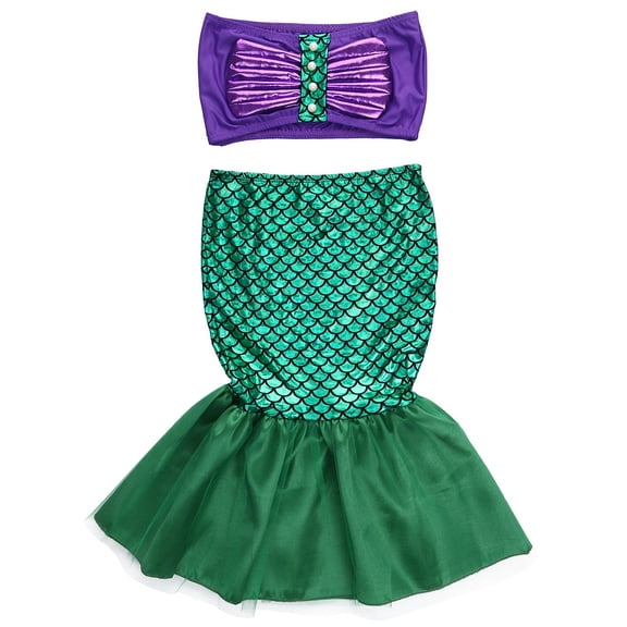 Toddler Kids Girls Mermaid Costume Summer Two Piece Swimsuit Bikini Set Bathing Suit Mermaid Tail Skirt Outfits