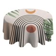 thumbnail image 4 of Orange Boho Geometric and Plant Pattern Round Tablecloth 60"x60",Wrinkle Wipeable Table Cloth for Kitchen Dining Room Picnic Patio Party, 4 of 6