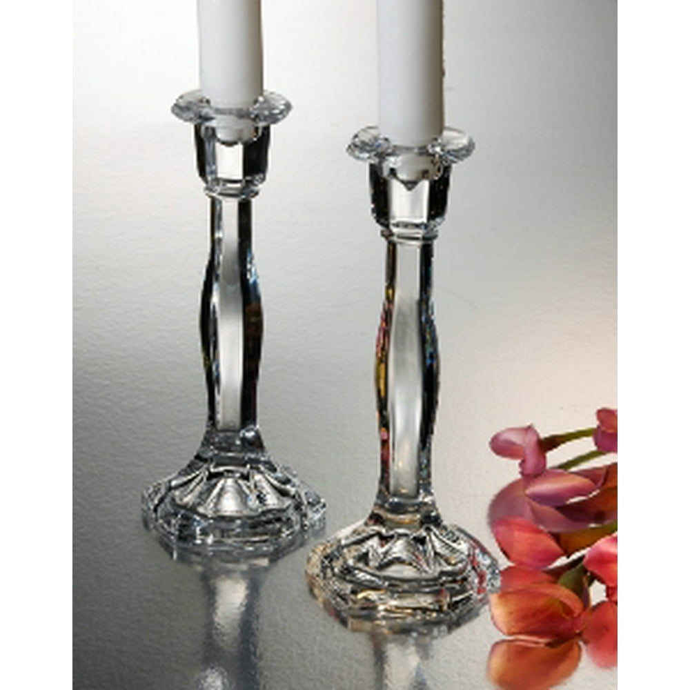 9" Imperial Crystal Octagon Candlesticks Candle Holders, Set of 2