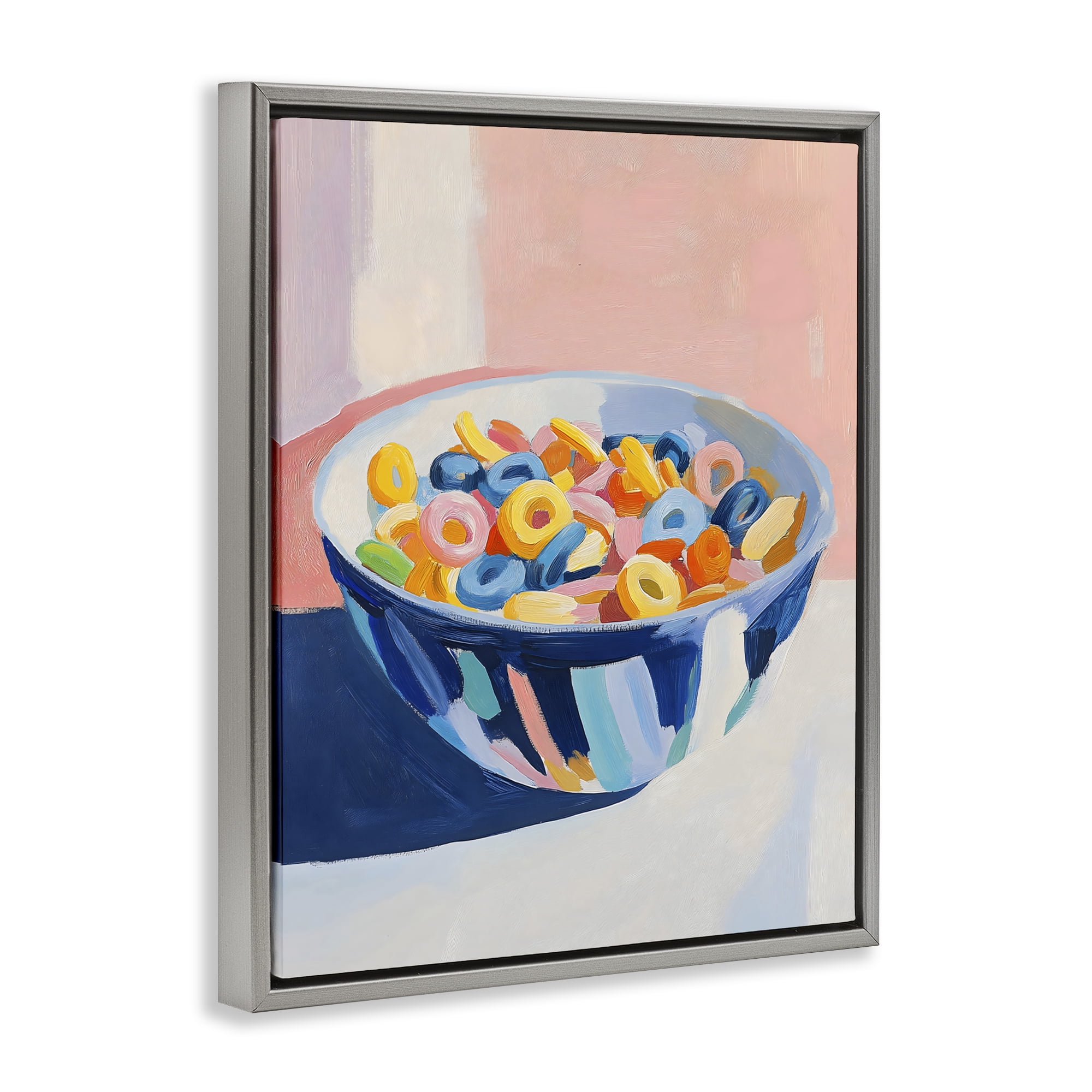 Stupell Industries Colorful Cereal Bowl Gray Framed Floater Canvas Wall Art, design by The Prints Vibe